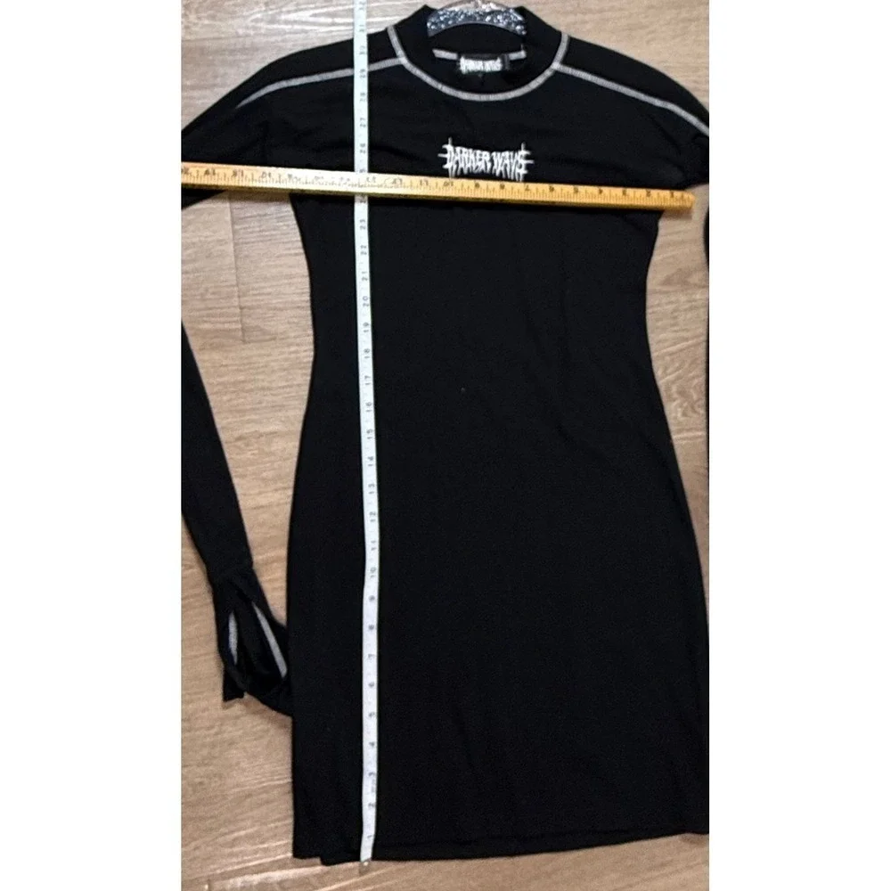 Darker Wavs Black Ribbed Logo Long Sleeve Top Grunge Gothic Y2K